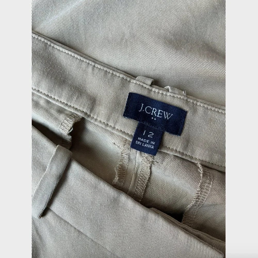 J. Crew Wide-Leg Pleated Twill Trouser Pant in Tan - Size 12